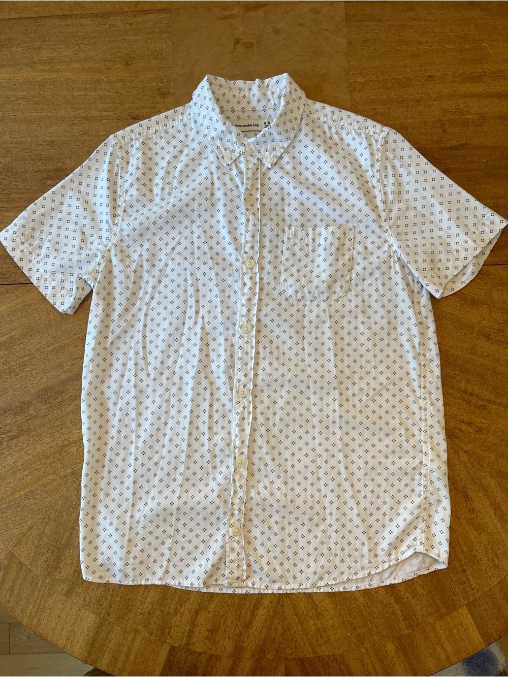 abercrombie kids White Short-Sleeve Button-Up with Navy Micro Print